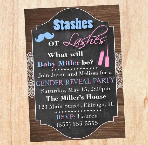 Stashes or Lashes Gender Reveal Party Invitation PRINTABLE