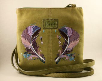Hand-Painted "Plumdrop" Leather Crossbody Bag