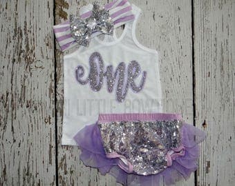 First Birthday lavender and silver Tank top- One birthday girl- 1st Birthday girl Outfit- Baby Girl Clothing-Lavender and silver birthday