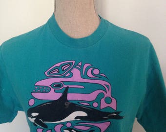 Vintage Whale Native American 80s Adak Alaska Tshirt