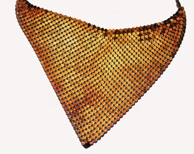 Metallic Gold Mesh Bib Necklace - Golden Metal scarf