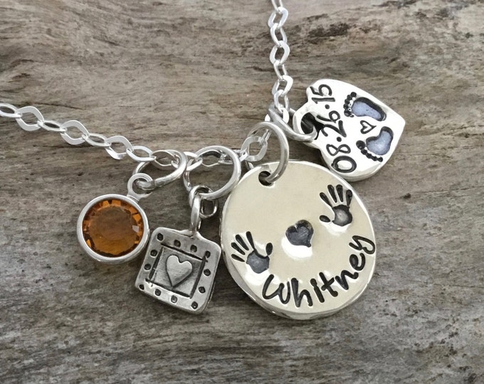 New Mommy Gift /Hand Stamped Necklace/Mom to be/Gift for Mommy/Personalized Sterling Silver/Birthstone Necklace/New Mommy Necklace