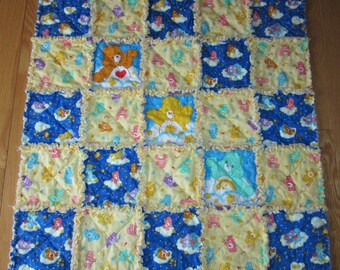 CARE BEAR Fabric Baby Rag Quilt Glow in the Dark Blanket - Toddler