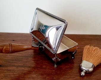 Silver Silent Butler WITH Table Brush - FB Rogers Silver Plate Silent Butler or Crumb Catcher Box with Original Table Brush - Dining Decor