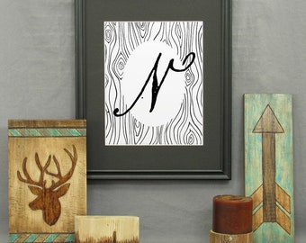 Letter N Print, printable, large letter art, typography, monogram, modern rustic décor, alphabet, initials, poster, wall art, historical