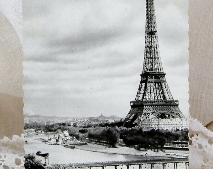 Vintage Mid Century French Black and White Postcard, Eiffel Tower, Paris, Parisian, Retro Vintage Home interior, French Decor, Souvenir