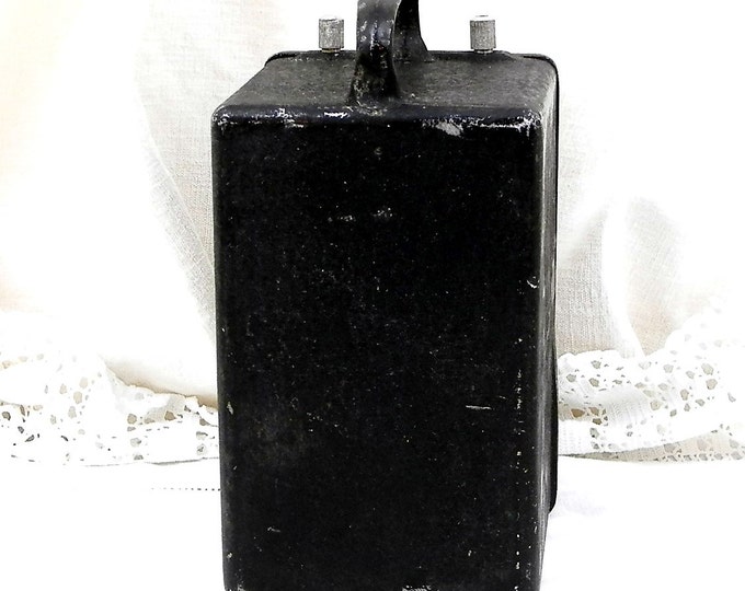 Large Vintage French Black Hand Held Metal Flashlight / Torch, Retro Industrial SNCF Searchlight Lamp, Upcycled Lantern Decor, Light