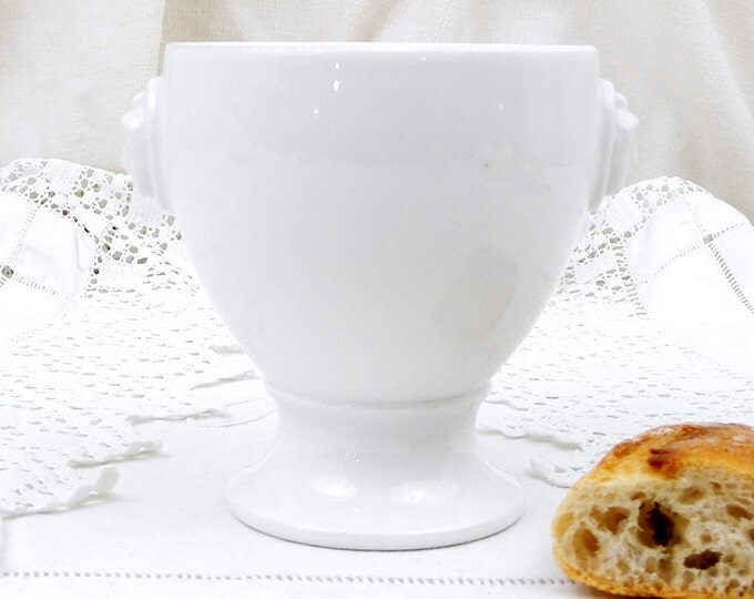 Antique French White Bone China Porcelain Bouillon Bowl with 2 Heads, French Country Decor, Rustic, Cottage, Shabby, Chateau, Chic, Vintage Antique French White Bone China Porcelain Bouillon Bowl with 2 Heads, French Country Decor, Rustic, Cottage, Shabby, Chateau, Chic, Vintage