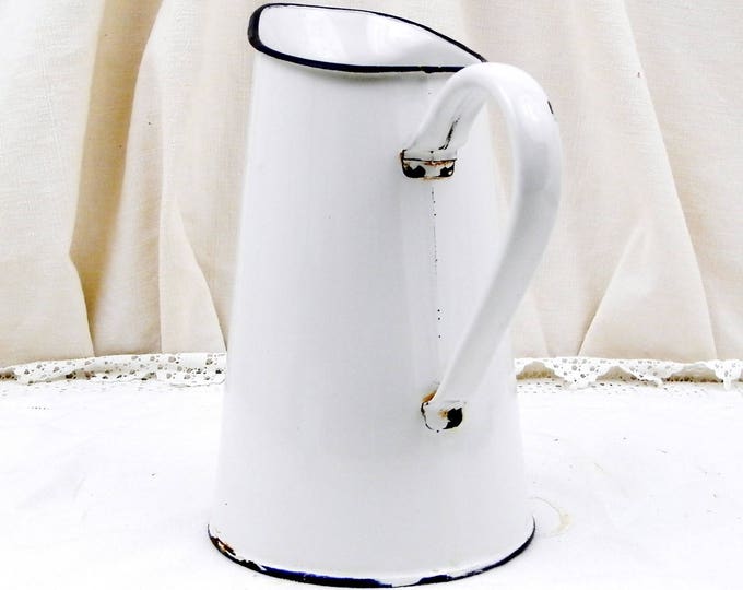 Small Antique French White Enamelware Pitcher,Chippy Enamel Jug / Vase, Cottage Kitchen, Farmhouse, French Country Decor, Rustic, Chic