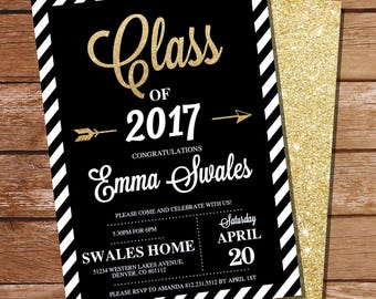Graduation Invitation - Black and Gold Graduation Invitation - Gold Graduation Invitation - Instant Download Edit at home with Adobe Reader