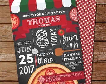 Pizza Party Invitation - Pizza Birthday Party - Chalkboard Invitation - Instant Download and Edit File at home with Adobe Reader