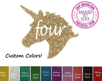 Diy UNICORN FOUR BIRTHDAY, Iron On, Vinyl Applique Decal, 4, Fourth, 4th, Shirt, Tank, Party Favor, Girl, Child, Kids, Pony, Patch, Transfer
