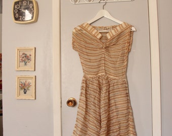 1950s sheer golden striped dress