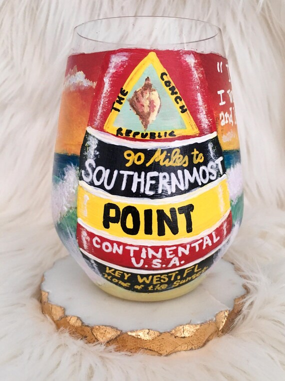 Key West Hand Painted Wine Glass