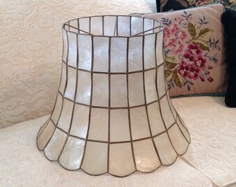 Large Capiz shell shade for table lamp lighting accessory natural translucent scalloped edge boho bohemian retro cottage chic home decor