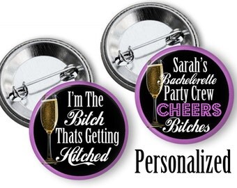 Custom Bachelorette Bridal Shower Party Favors 2.25 inch Pinback Buttons Pins Badges The Bachelorette Party Crew Team Bride