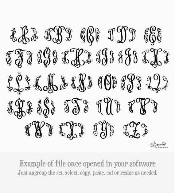 3 Letter Vittoria circle Script monogram VECTOR Alphabet/Font: Design/ Instant Download; .ai ...