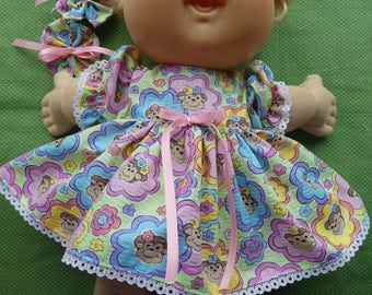 14" Cabbage Patch Doll clothes - dress bloomers & hair bows,handmade,14 " dress,doll clothes,doll dress,cabbage patch dress,monkey,flowers