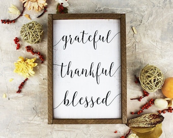 Grateful Thankful Blessed Sign Framed Wood Sign Kitchen Decor Ideas