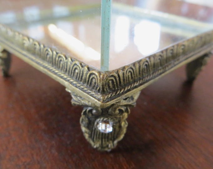 Antique Ormolu Jewelry Box, Footed Jeweled Jewelry Casket, Vintage Vanity Box