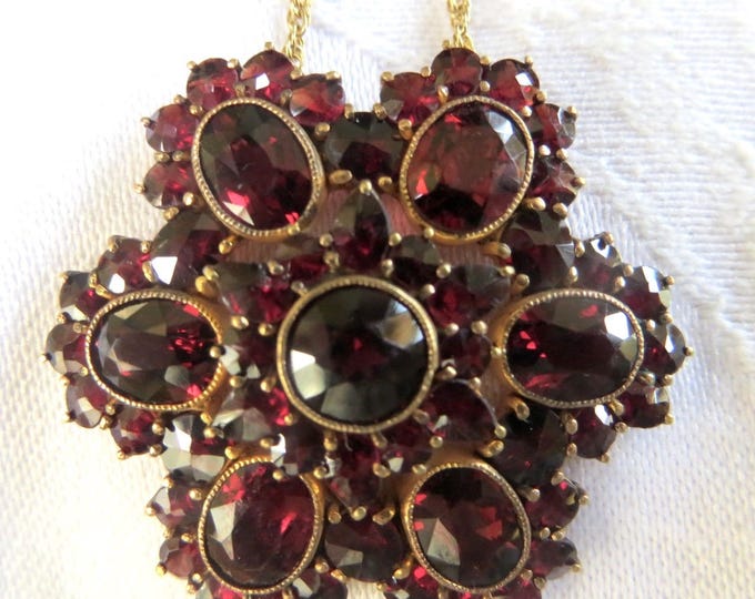 Vintage Bohemian Garnet Necklace, Vintage Czech Garnet Jewelry