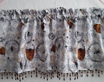 Honey Bee valance with beaded trim, or Black and white valance with honey bee curtain options