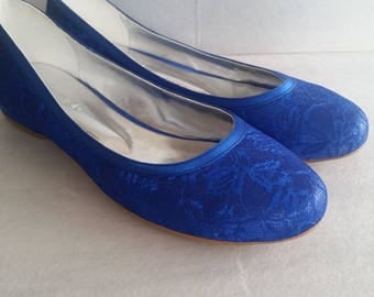 Handmade lace navy blue flat wedding shoe designed specially