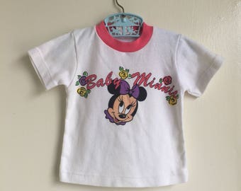 VTG Baby Girl Disney Minnie Mouse Shirt Sz 18-24M White Pink