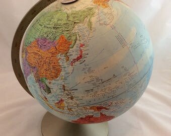 Vintage World Globe, Vintage Replogle Stereo Relief Globe