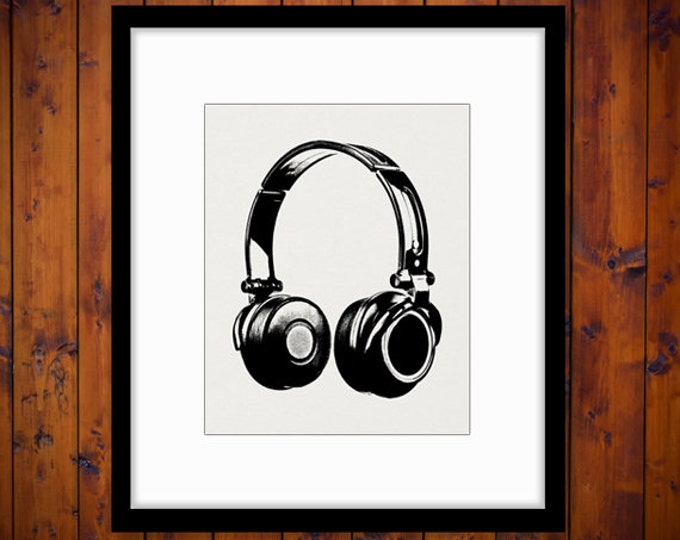 Printable Headphones Digital Image Download Printable Music Art Image Illustration Graphic Antique Clip Art Jpg Png Eps HQ 300dpi No.2016