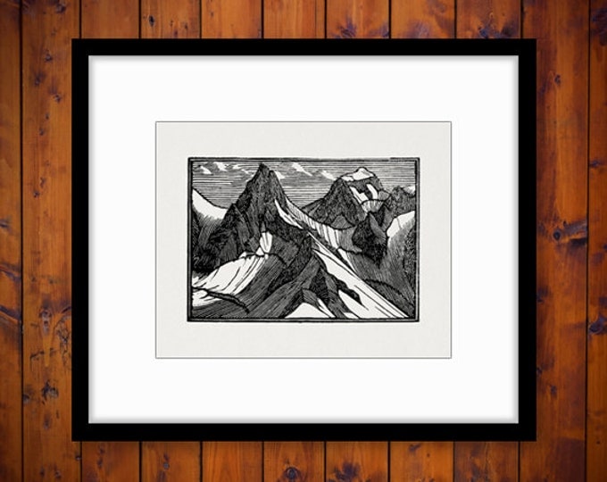 Digital Mountain Graphic Image Antique Illustration Printable Download Vintage Clip Art Jpg Png Eps HQ 300dpi No.3690