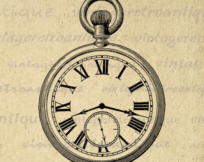 Old Fashioned Antique Pocket Watch Digital Image Download Printable Graphic Vintage Clip Art Jpg Png Eps HQ No.1716