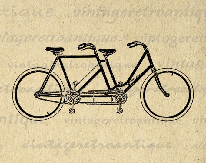 Digital Printable Vintage Tandem Bicycle Download Two Seat Bicycle Graphic Image Antique Clip Art Jpg Png Eps HQ 300dpi No.4233