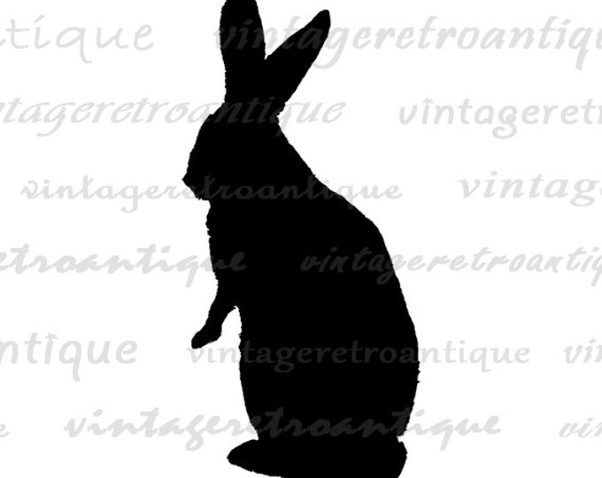 Rabbit Silhouette Digital Printable Graphic Bunny Illustration Image Download Antique Clip Art Jpg Png Eps HQ 300dpi No.3381