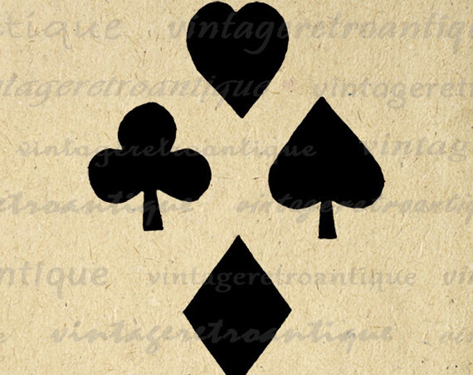 Digital Printable Poker Suits Graphic Heart Spade Diamond Club Download Image Antique Clip Art Jpg Png Eps HQ 300dpi No.2095