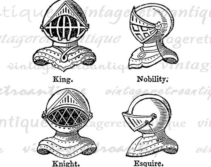 Digital Image Knight Helmets Download Medieval Armor Printable Graphic Antique Clip Art Jpg Png Eps HQ 300dpi No.675