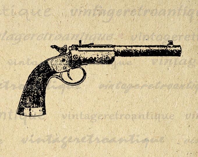 Antique Gun Graphic Printable Image Revolver Digital Pistol Download Vintage Clip Art for Transfers Printing etc HQ 300dpi No.1264