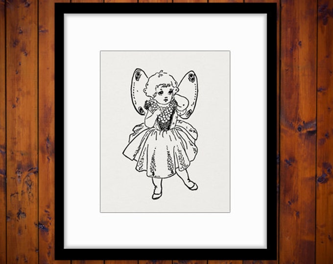 Printable Image Little Fairy Girl Digital Graphic Download Illustration Antique Clip Art Jpg Png Eps HQ 300dpi No.2461