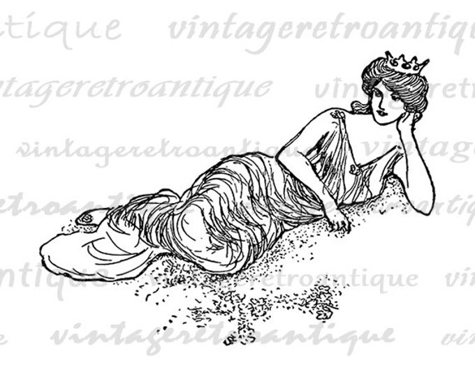 Digital Image Princess with Crown Download Graphic Illustrated Printable Antique Clip Art Jpg Png Eps HQ 300dpi No.1920