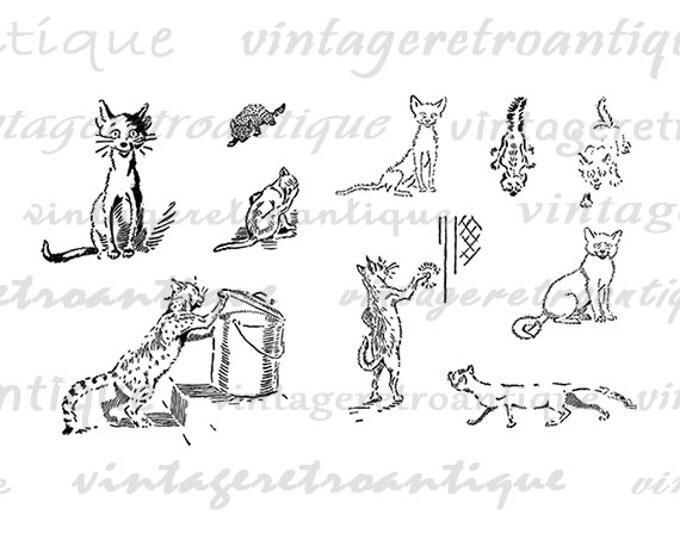 Digital Cats Collage Sheet Graphic Printable Kitten Download Image Vintage Clip Art Jpg Png Eps HQ 300dpi No.064