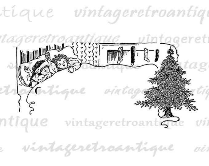 Christmas with Tree and Children Digital Image Download Printable Graphic Vintage Clip Art Jpg Png Eps HQ No.2410