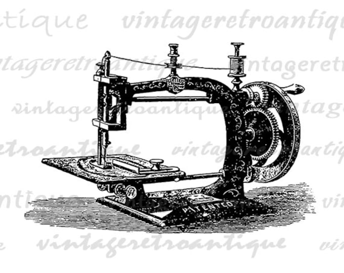 Printable Graphic Antique Sewing Machine Download Digital Image Illustration Vintage Clip Art Jpg Png Eps HQ 300dpi No.2959