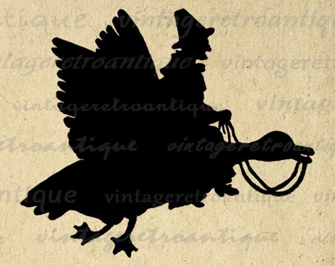 Digital Image Mother Goose Silhouette Graphic Download Printable Vintage Clip Art Jpg Png Eps HQ 300dpi No.2178