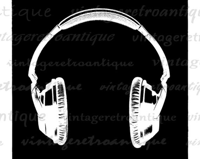 Digital Printable Headphones Download Music Illustration Graphic Image Vintage Clip Art Jpg Png Eps HQ 300dpi No.3396