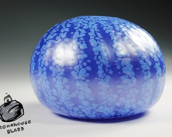 Hand Blown Glass. Sea Urchin vase. Lapis Blue and Dutch Blue. 217_0047