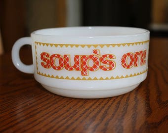 Soup bowl with handle brown with accent colors Soup bowl with handle brown with accent colors