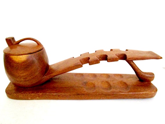 Vintage Pipe Rack and Humidor Wooden Pipe Rack Pipe Holder