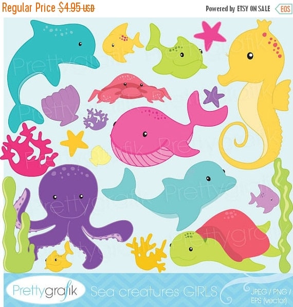 80% OFF SALE Sea animal clipart commercial use, vector graphics, digital clip art, digital images - CL516 Il_570xn