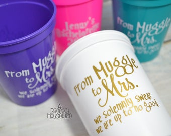From Muggle To Mrs Personalized Bachelorette Party 16oz Stadium Cups Bride's White Free With 3+ Purchase | Reusable Party Cup | Harry Potter