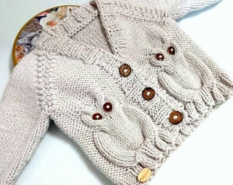 Owl Baby sweater, newborn boy coming home outfit, baby clothes unisex, gender neutral, toddler sweater, baby cardigan, baby owl, toddler boy